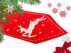 Julbordslöpare röd 205x35 cm med renmotiv och Merry Christmas
