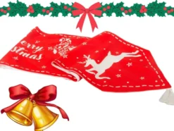 Julbordslöpare röd 205x35 cm med renmotiv och Merry Christmas