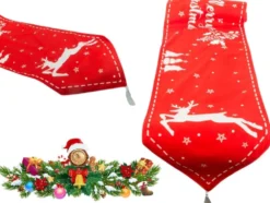 Julbordslöpare röd 205x35 cm med renmotiv och Merry Christmas