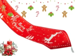 Julbordslöpare röd 205x35 cm med renmotiv och Merry Christmas