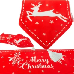 Julbordslöpare röd 205x35 cm med renmotiv och Merry Christmas