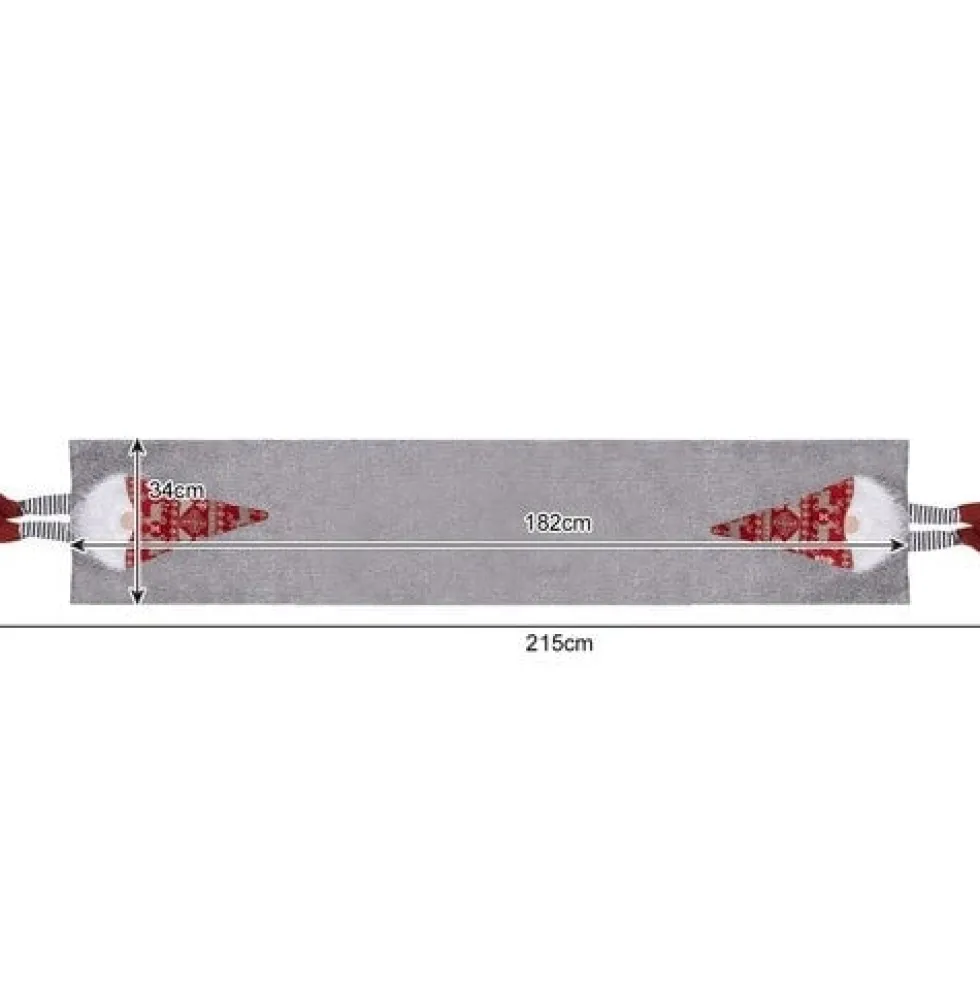 Julbordslöpare 180x33 cm polyester grå med tomtar röd/vit