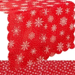 Julbordslöpare 185x35 cm röd med vita snöflingor polyester