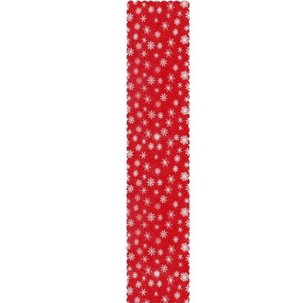Julbordslöpare 185x35 cm röd med vita snöflingor polyester