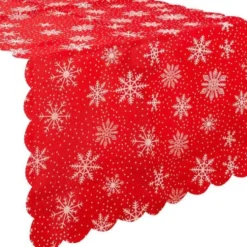 Julbordslöpare 185x35 cm röd med vita snöflingor polyester