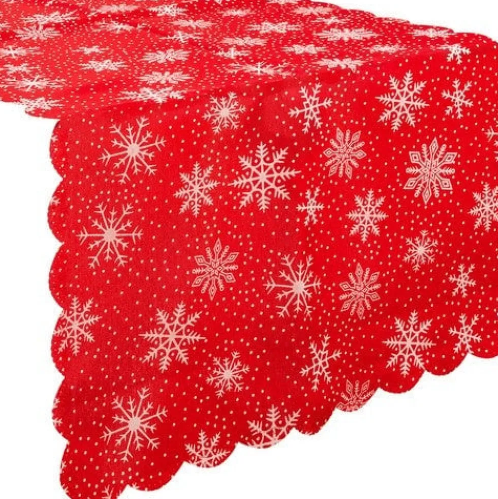 Julbordslöpare 185x35 cm röd med vita snöflingor polyester