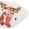 Julbordslöpare 205x35 cm vit med julmotiv och tofsar