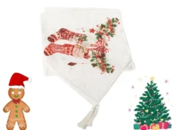 Julbordslöpare 205x35 cm vit med julmotiv och tofsar