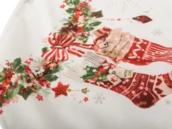 Julbordslöpare 205x35 cm vit med julmotiv och tofsar