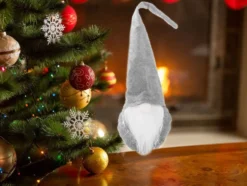 Juldekoration jultomte grå 30 cm filt/plast med böjbar luva