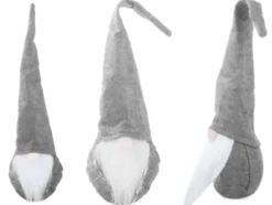 Juldekoration jultomte grå 30 cm filt/plast med böjbar luva