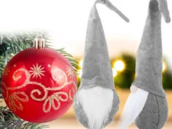 Juldekoration jultomte grå 30 cm filt/plast med böjbar luva