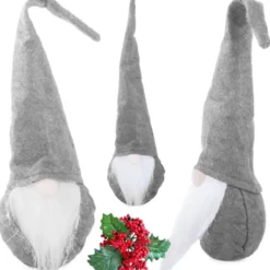 Juldekoration jultomte grå 30 cm filt/plast med böjbar luva