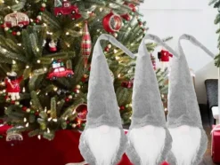 Juldekoration jultomte grå 30 cm filt/plast med böjbar luva