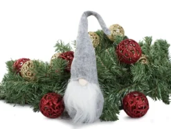 Juldekoration jultomte grå 30 cm filt/plast med böjbar luva