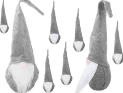 Juldekoration jultomte grå 30 cm filt/plast med böjbar luva