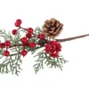 Juldekoration kvist med rönnbär blad och kotte plast 28 cm