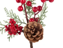 Juldekoration kvist med rönnbär blad och kotte plast 28 cm