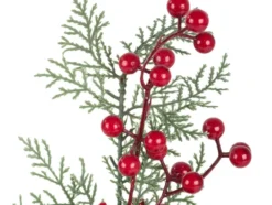 Juldekoration kvist med rönnbär blad och kotte plast 28 cm