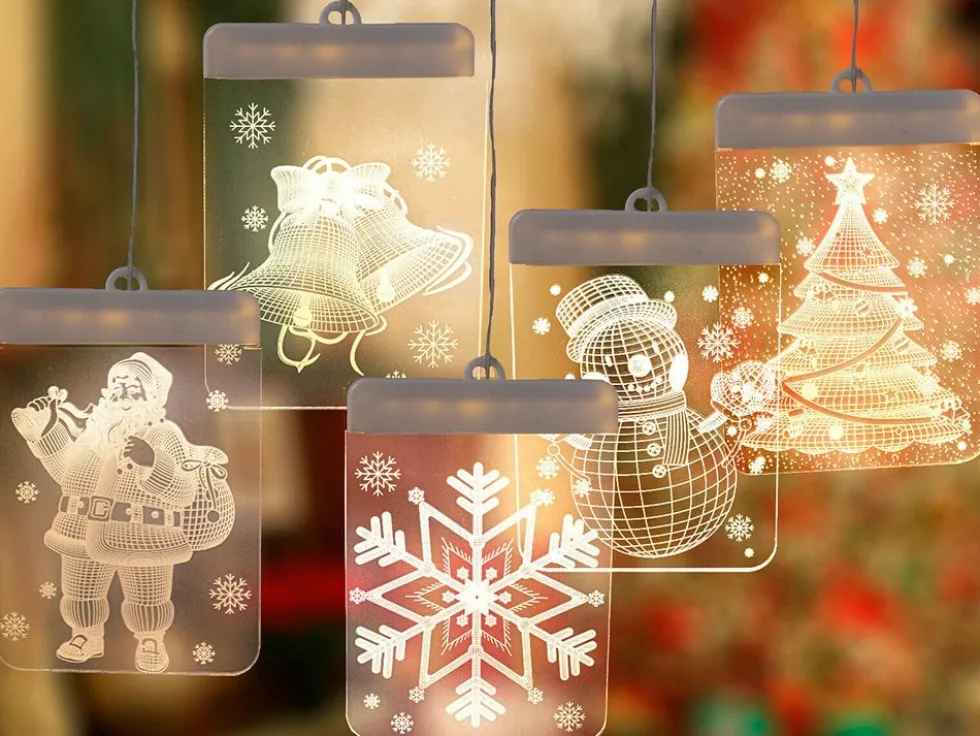 Juldekoration LED 3D stained glass 6 LED varmvit 42 cm
