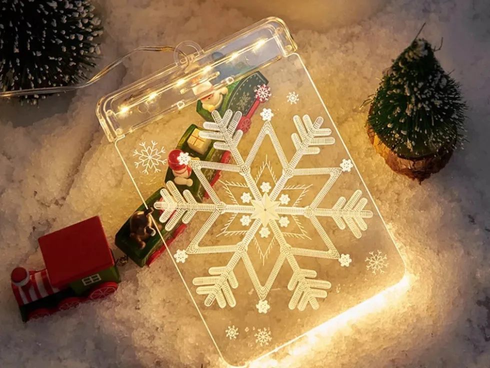 Juldekoration LED 3D stained glass 6 LED varmvit 42 cm