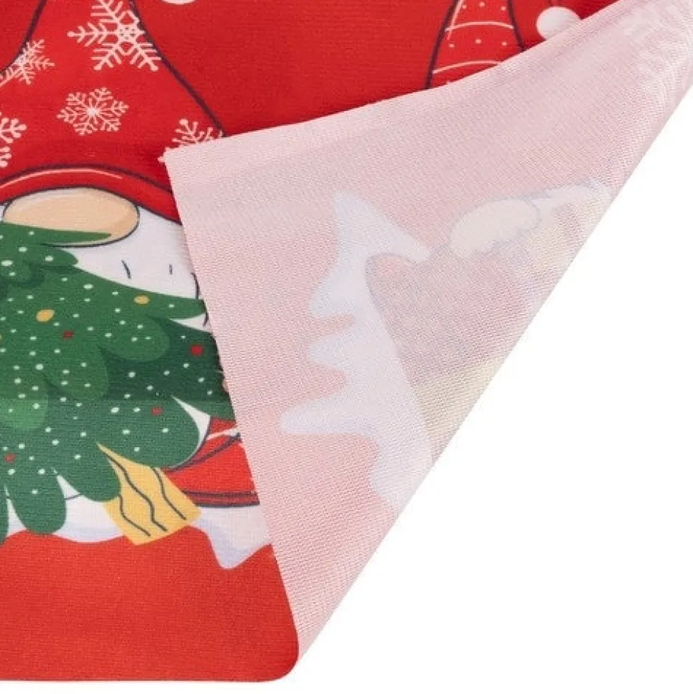 Julduk bordslöpare 220x40 cm polyester röd med tomtar och snöflingor