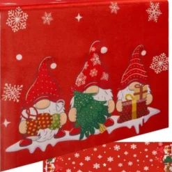 Julduk bordslöpare 220x40 cm polyester röd med tomtar och snöflingor