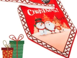 Julduk bordsrunner 205x35 cm röd med julmotiv och tofsar