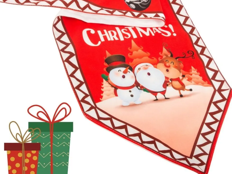 Julduk bordsrunner 205x35 cm röd med julmotiv och tofsar