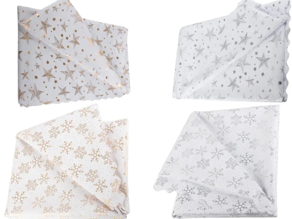 Julduk polyester vit med stjärnor/snöflingor 140 x 220 cm