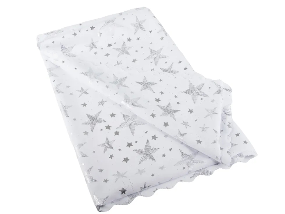 Julduk polyester vit med stjärnor/snöflingor 140 x 220 cm