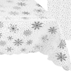 Julduk 140x220 cm polyester vit med silver snöflingor, tvättbar