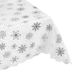 Julduk 140x260 cm vit/silver snöflingor polyester tvättbar