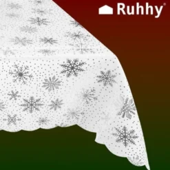 Julduk 140x260 cm vit/silver snöflingor polyester tvättbar