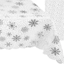 Julduk 140x260 cm vit/silver snöflingor polyester tvättbar