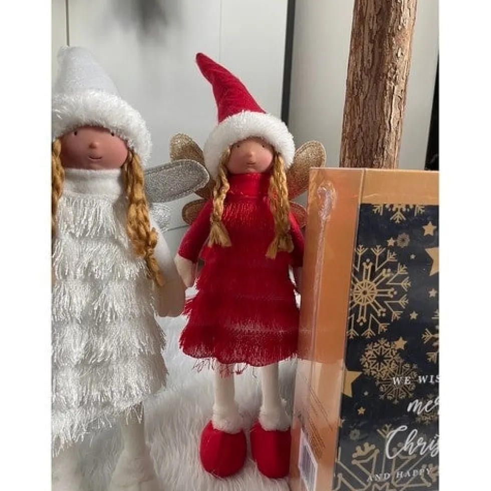 Julfigur älva stående 40 cm röd/vit/guld för juldekoration