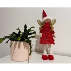 Julfigur älva stående 40 cm röd/vit/guld för juldekoration