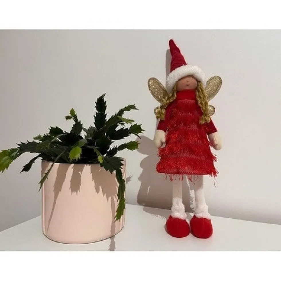 Julfigur älva stående 40 cm röd/vit/guld för juldekoration