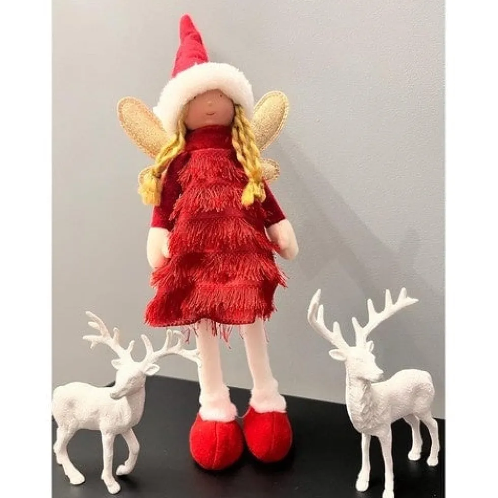 Julfigur älva stående 40 cm röd/vit/guld för juldekoration