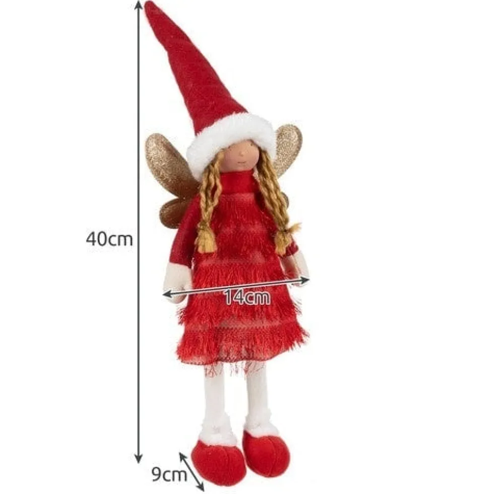 Julfigur älva stående 40 cm röd/vit/guld för juldekoration