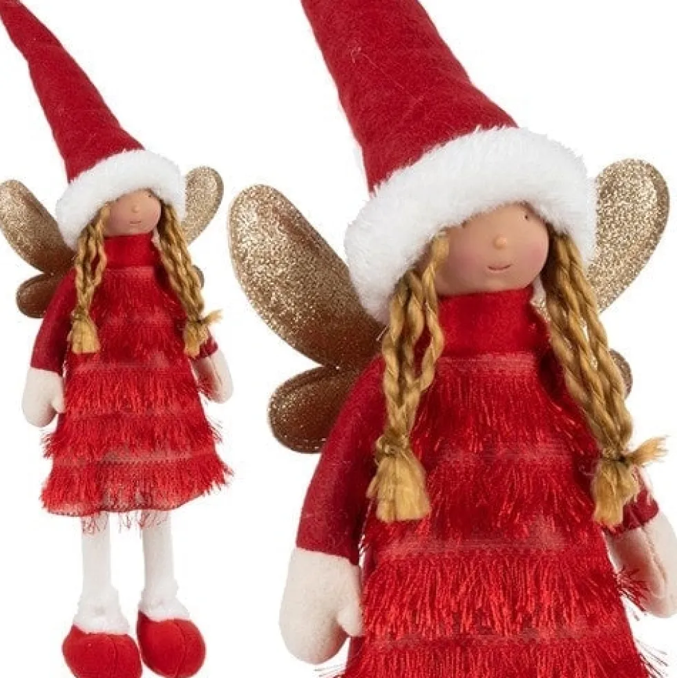 Julfigur älva stående 40 cm röd/vit/guld för juldekoration