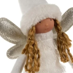 Julfigur stående älva 40 cm vit/silver med glittervingar
