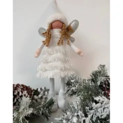 Julfigur stående älva 40 cm vit/silver med glittervingar