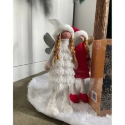 Julfigur stående älva 40 cm vit/silver med glittervingar