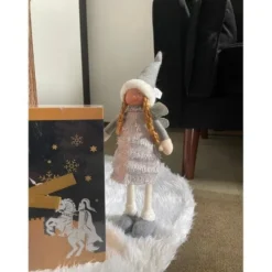 Julfigur stående älva med glittrande vingar 40 cm vit/grå/silver