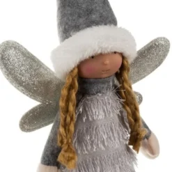 Julfigur stående älva med glittrande vingar 40 cm vit/grå/silver