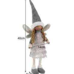 Julfigur stående älva med glittrande vingar 40 cm vit/grå/silver