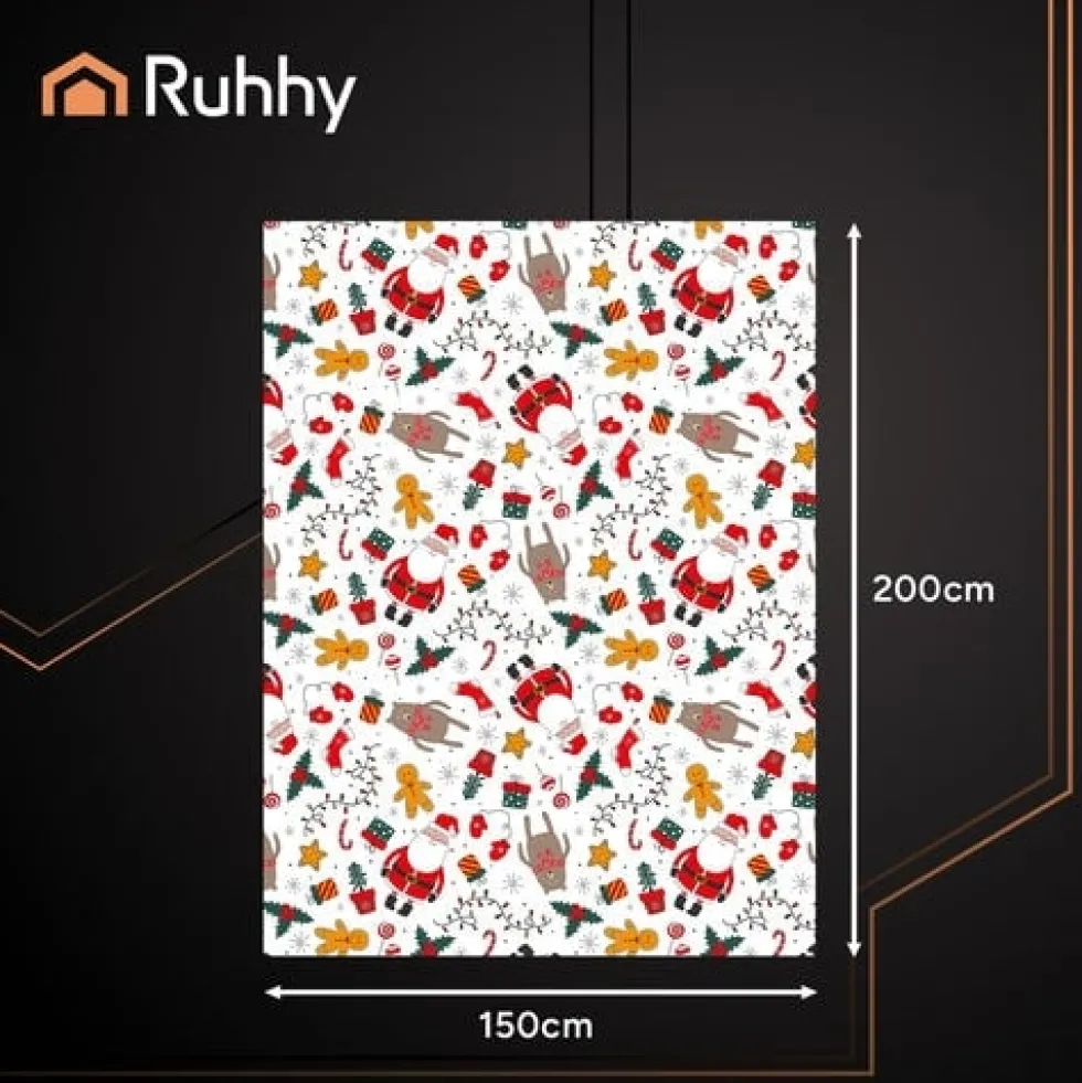 Julfilt polyester 150x200 cm vit/flerfärgad, maskintvättbar