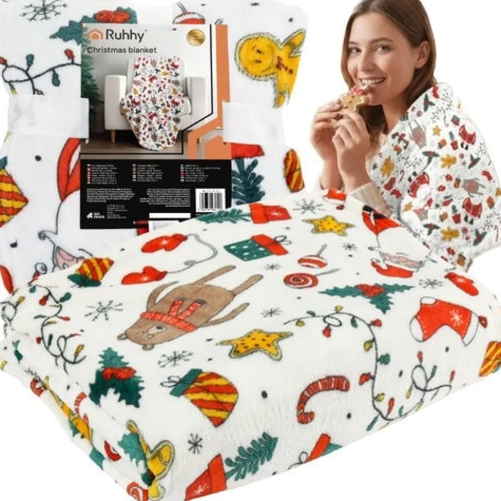 Julfilt polyester 150x200 cm vit/flerfärgad, maskintvättbar