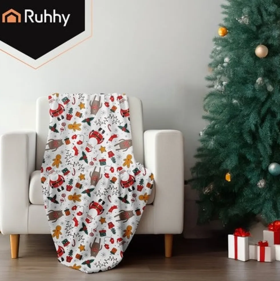 Julfilt polyester 150x200 cm vit/flerfärgad, maskintvättbar